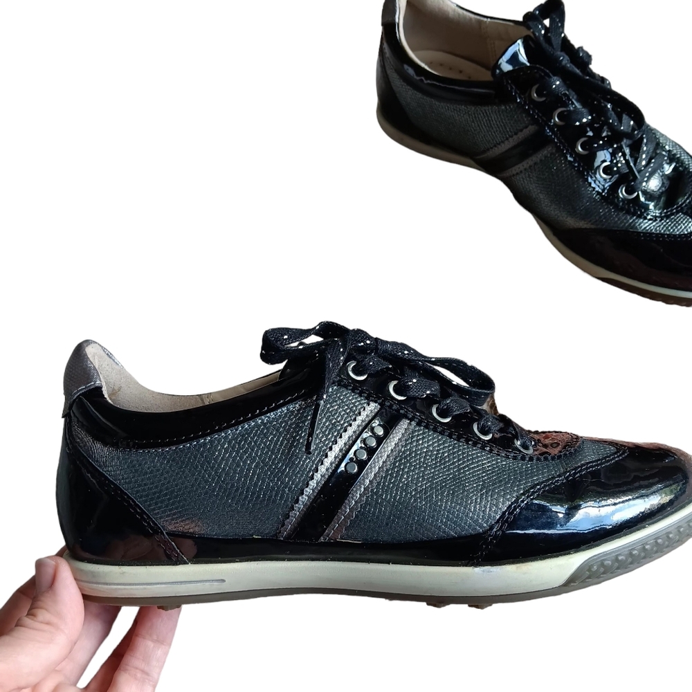 Ecco hydromax spikeless black/ silver glitter lace up women's golf shoes sz 37